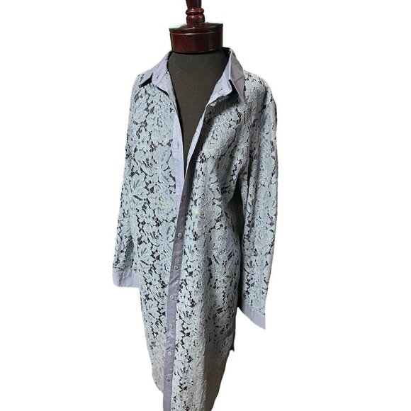 nwt adore blue lace button up duster classy dressy - Picture 1 of 11